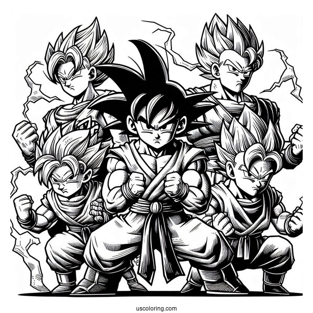 Detailed Dragon Ball Z Art With Iconic Characters To Color