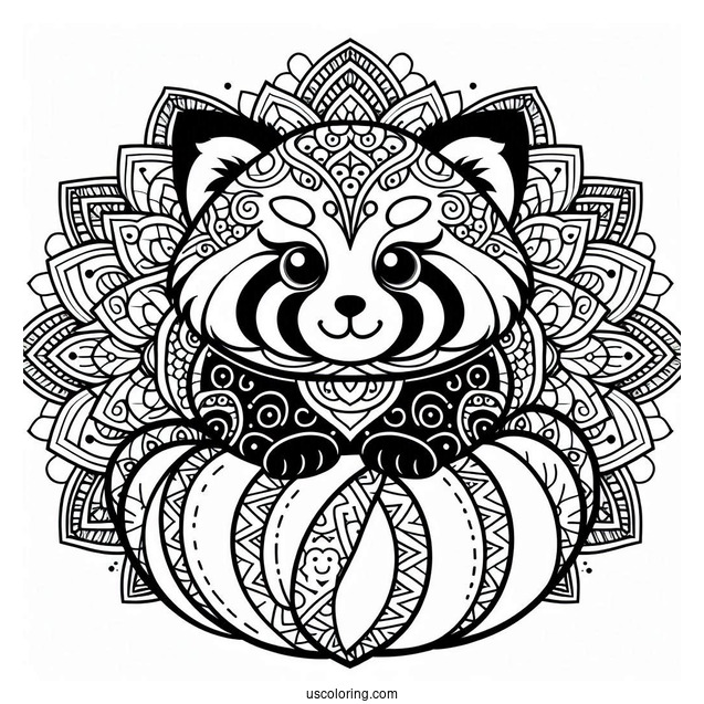 Red Panda Mandala To Color For Relaxation