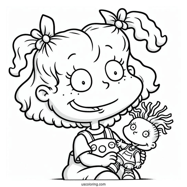 Rugrats Coloring Page Of Simple Angelika Pickles Smiling While Holding Doll