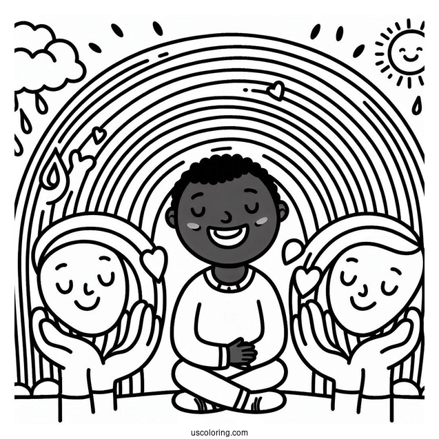 Easy Rainbow With Smiling Faces Coloring Sheet For Kids