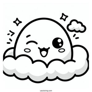 Tamagotchi Coloring Pages Of Winking Moriritchi On The Clouds For Kids