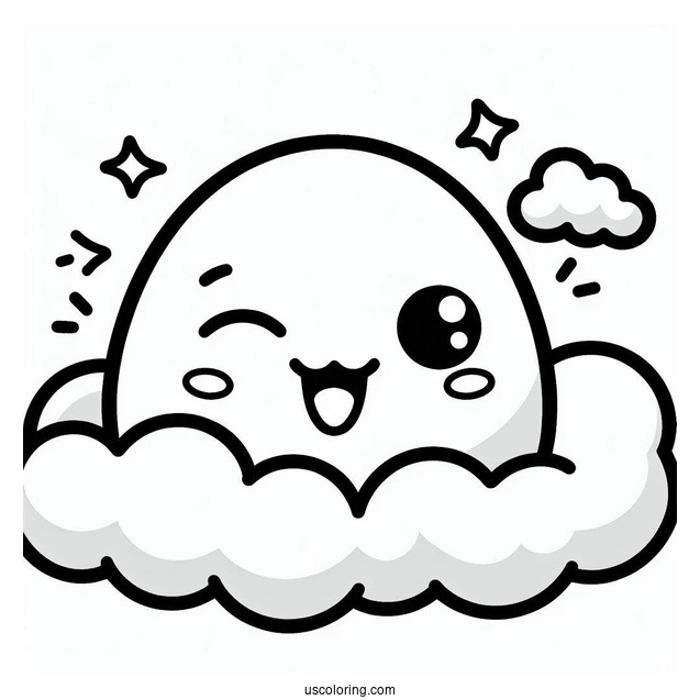 Tamagotchi Coloring Pages Of Winking Moriritchi On The Clouds For Kids