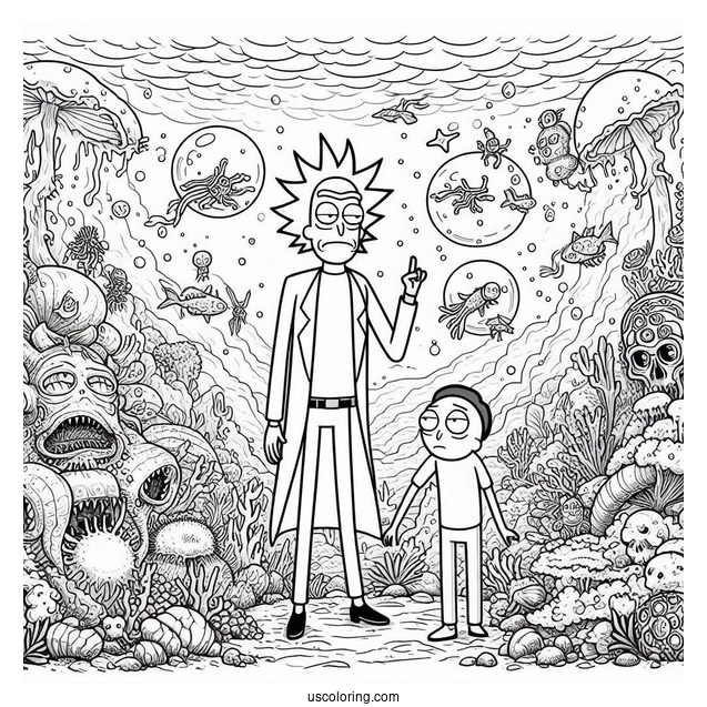 Rick and Morty Coloring Page Of Mr. Nimbus in Underwater Kingdom