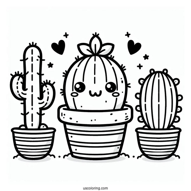 Easy Kawaii Cactus Coloring Page