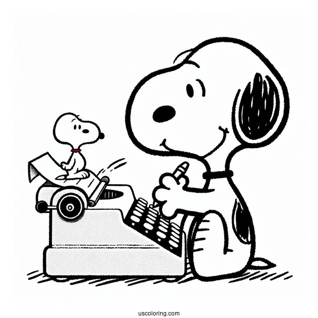 Snoopy Writing On Type Writer To Color