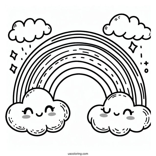 Rainbow With Smiling Clouds To Color