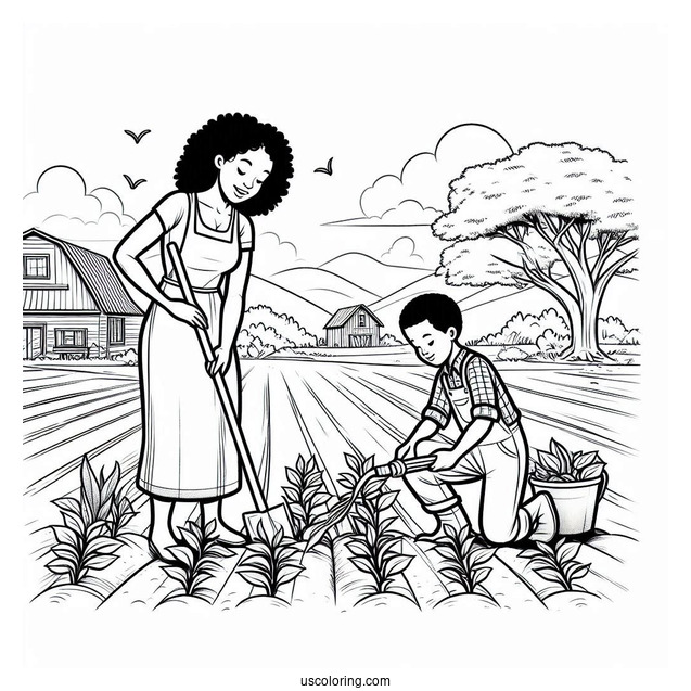 Two Farmers Planting Crops To Color