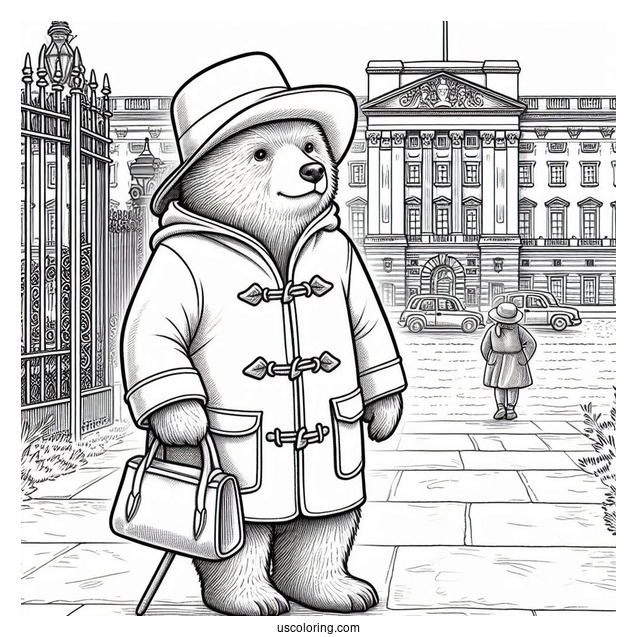 Paddington Coloring Page Bear Standing Outside Of Buckingham Palace