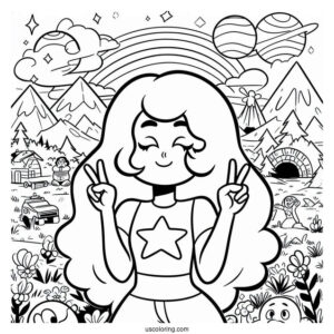 Easy Adult Steven Universe Coloring Page Doing Peace Sign For Kids