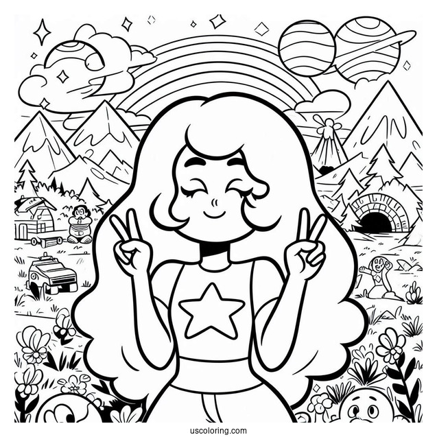 Easy Adult Steven Universe Coloring Page Doing Peace Sign For Kids