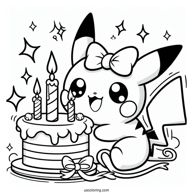 Kawaii Pokemon Birthday Cake Coloring Page