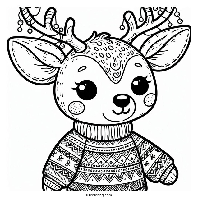 Coloring Page Of a Reindeer Wearing a Christmas Sweater