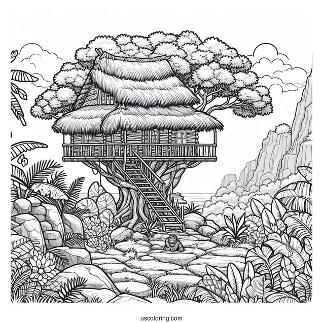 Tarzan Coloring Page Tree House In The Jungle