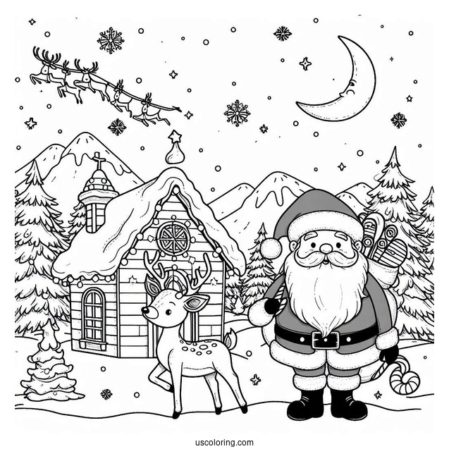 Santa Claus And Rudolph At The North Pole