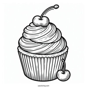 Cupcake With Cherries And Icing To Color