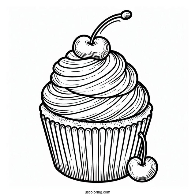 Cupcake With Cherries And Icing To Color