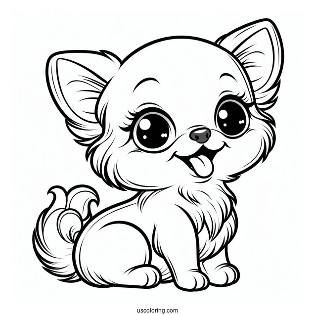 Chibi Puppy Chihuahua Coloring Page With Tongue Out For Preschoolers