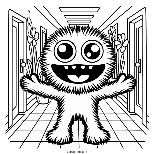 Poppy Playtime Coloring Page Of Terrifying Huggy Wuggy In The Corridor