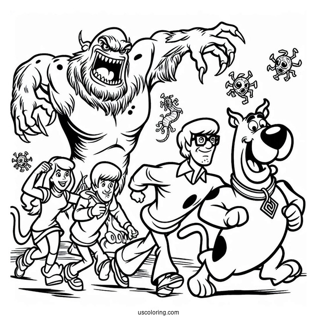 Scooby-Doo Gang Being Chased By Monster To Color