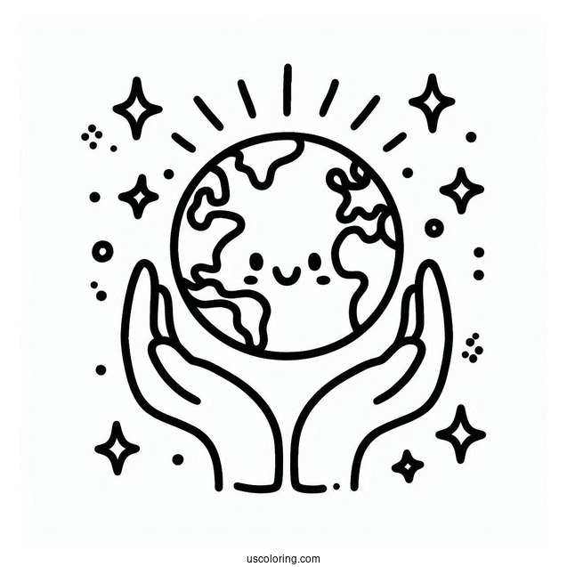 Simple Cute Earth With Hands Coloring Page For Preschoolers