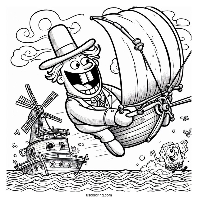 Flying Dutchman Chasing SpongeBob Coloring Page And Patrick Star