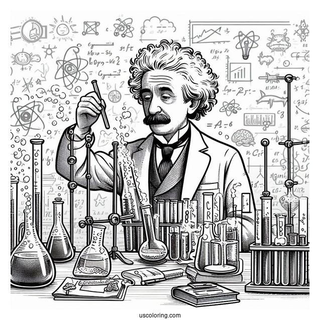 Albert Einstein Performing Laboratory Science Coloring Page Of Experiment