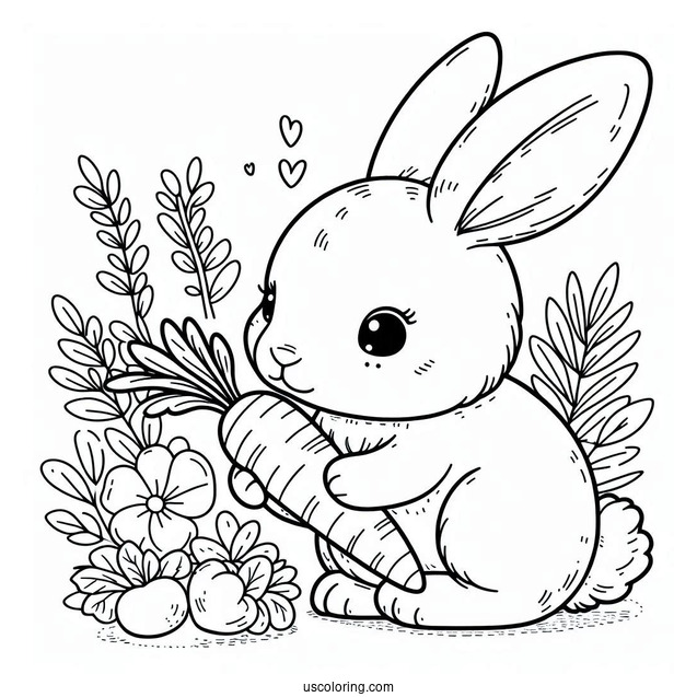 Rabbit Coloring Page Eating A Carrot