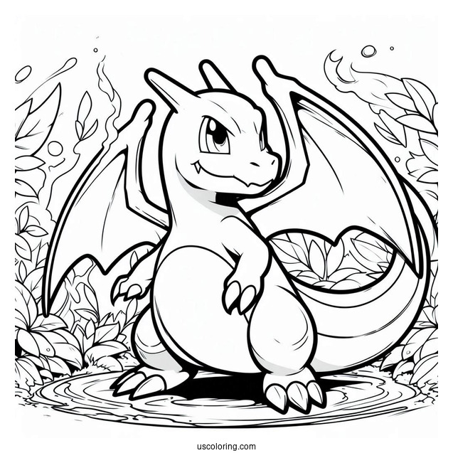 Easy Charizard Outline Coloring In For Kids