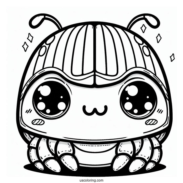 Kawaii Beetle Coloring Page With Large Eyes For Preschoolers