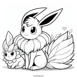 Sylveon Coloring Page Sitting Next To Leafeon