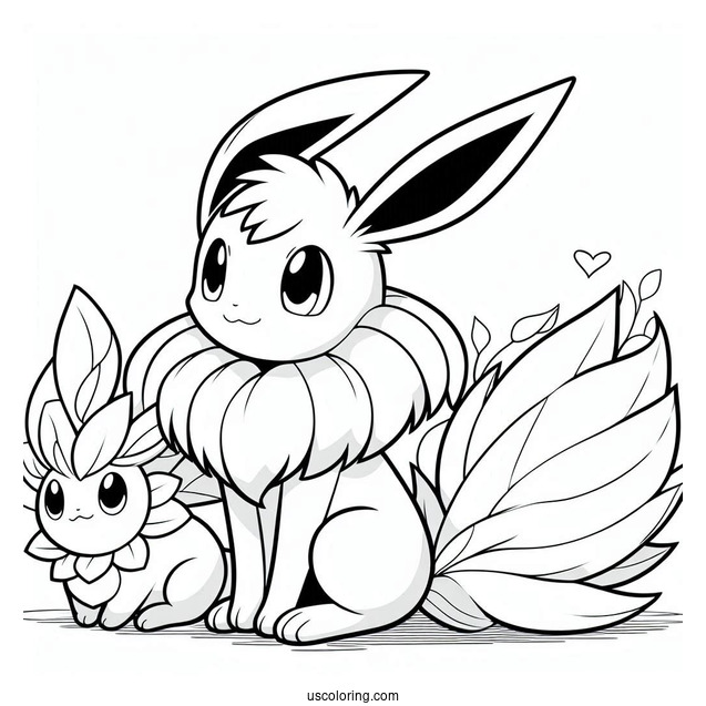 Sylveon Coloring Page Sitting Next To Leafeon