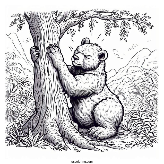 Jungle Book Coloring Page Of Baloo Scratching Back Against Tree
