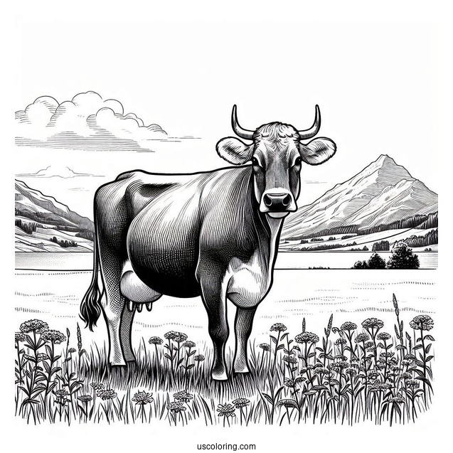 Brown Swiss Cow Standing In Field
