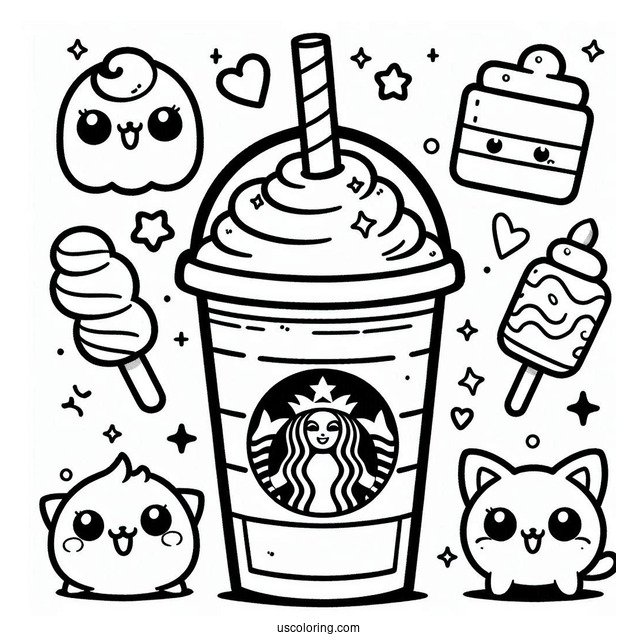 Fun Kawaii Starbucks Frappe Coloring Sheet