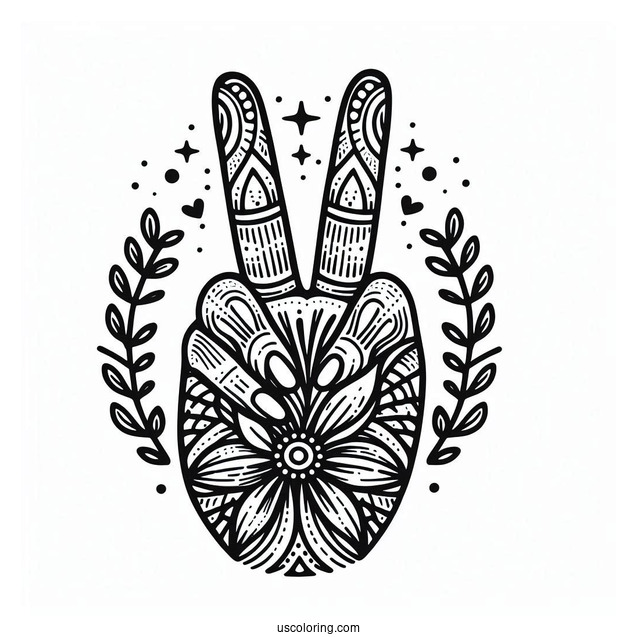 Hand Making Peace Coloring Page For Kids