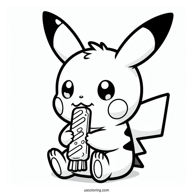 Baby Pikachu Eating Pocky Coloring In For Preschoolers