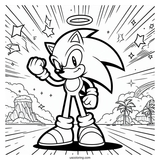 Super Sonic Coloring Page With Fist Up In Angel Island
