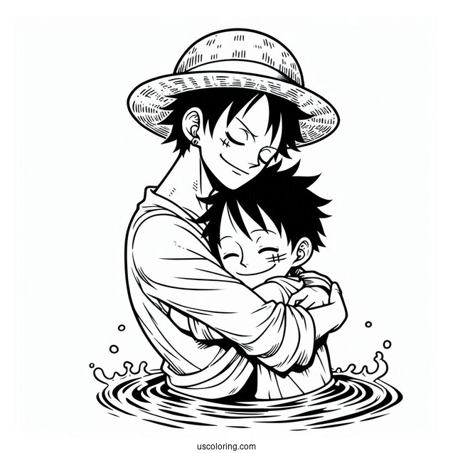Luffy Coloring Page Hugging Zoro