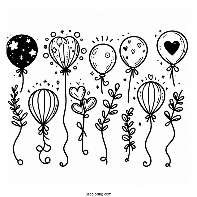 Assorted Balloons To Color For Kids