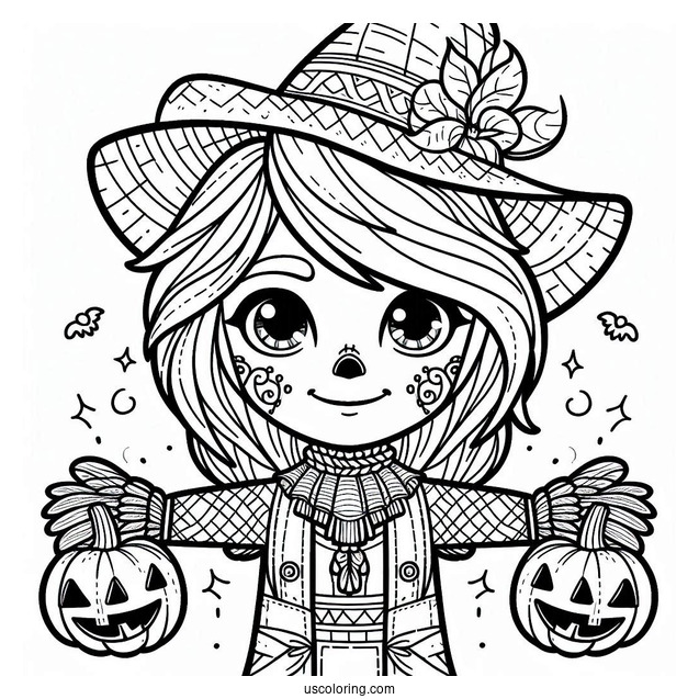 Scarecrow Coloring Page With Jack Lantern Head For Kids