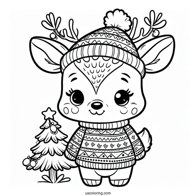 Coloring Page Of a Reindeer Wearing a Christmas Sweater