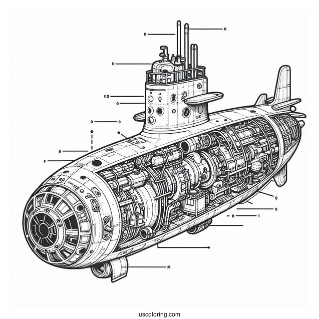 Submarine Coloring Page Internal Parts