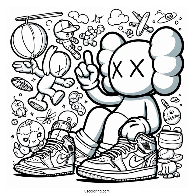 Dissected KAWS Coloring Page Companion In Air Jordan Pose