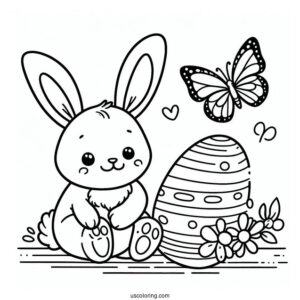 Easy Easter Bunny Coloring Page With Egg And Butterfly