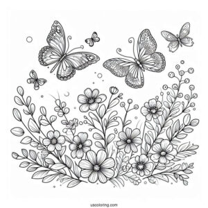 Butterflies Hovering Above Flowers In Spring