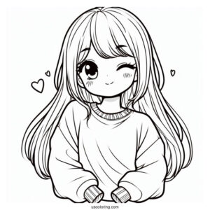 Cute Coloring Page Girl In Sweatshirt Winking
