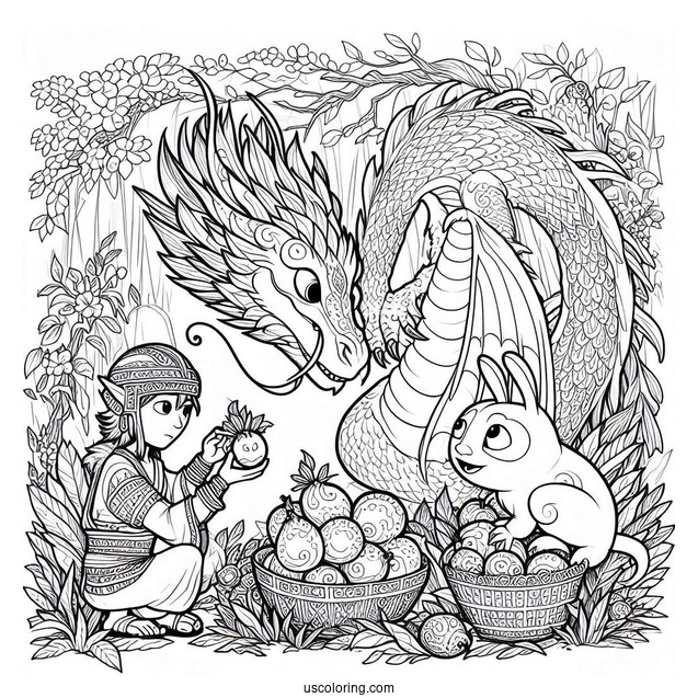 Raya And The Last Dragon Coloring Page Of Noi Stealing Fruits With The Ongis