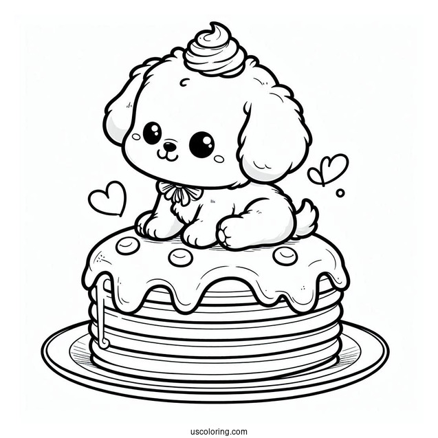 Cartoon Puppy Topping On Fluffy Pancake Coloring Page