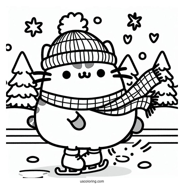 Pusheen Ice Skating During Winter