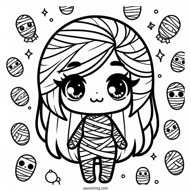 Cute Chibi Mummy Coloring Page For Kids